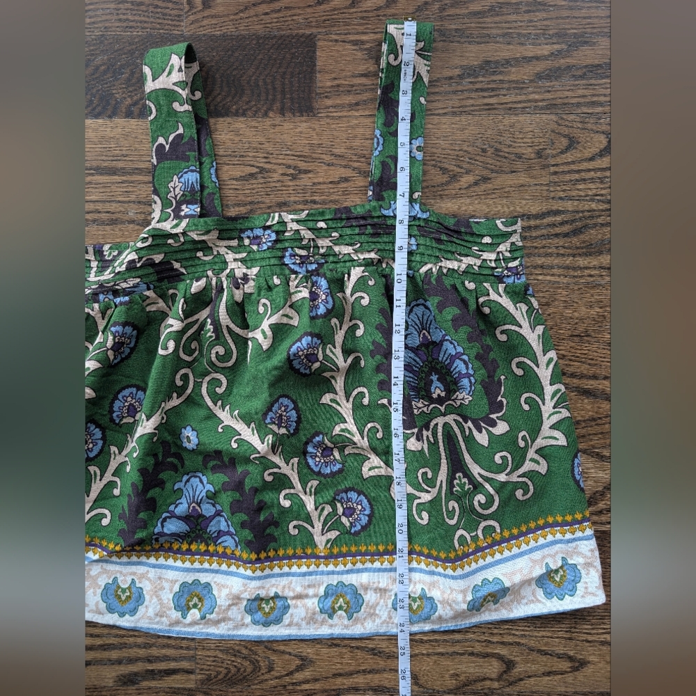 Green Floral Linen Blend Top - Picture 5 of 6